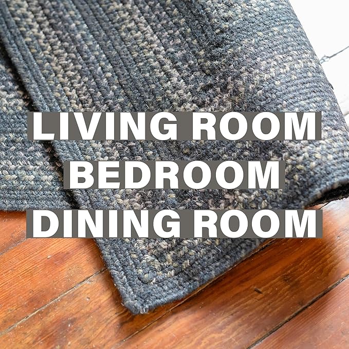 Homespice Jet Black Oval Braided Rugs 6x9' – Primitive Style Oval Area Rugs for Dining Room