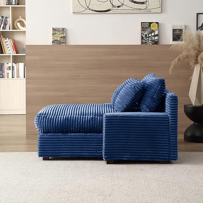 48.8" W Oversized Chaise Daybed Lounge Sleeper Chair Bed for Living Room Reading Bedroom, Indoor Cloud Chaise Sofabed Plush Corduroy Upholstered Sleeper Couch W/3 Pillows for Home/Apartment