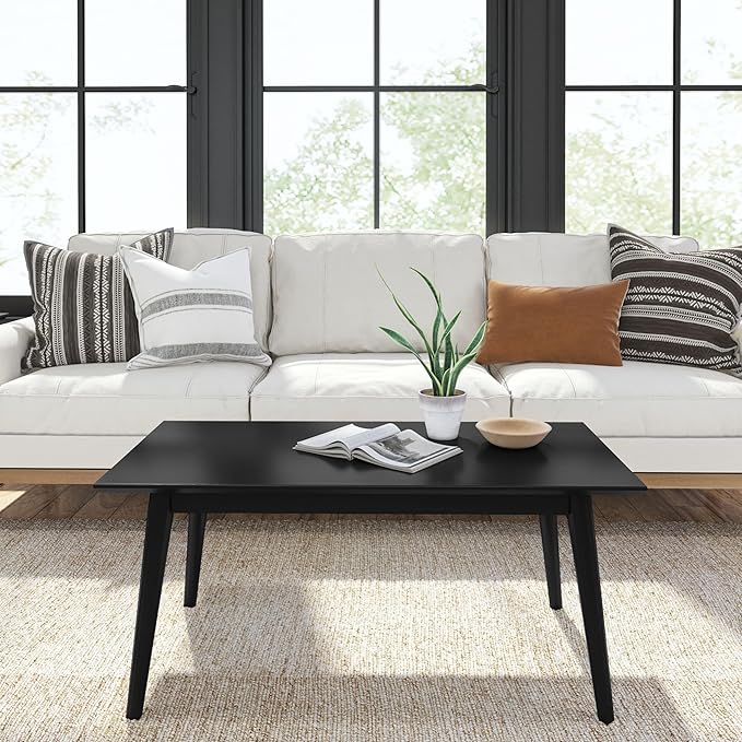 Plank+Beam 40 Inch Mid Century Modern Coffee Table, Wood Coffee Tables for Living Room, Rectangular Center Table, Occasional Table for Small Spaces, Black