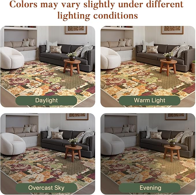 GENIMO Floral Runner Rug 2X6, Machine Washable Non Slip Vintage Patchwork Hallway Runner, Ultra-Thin Low Pile Runners for Indoor Entryway, Hallway, Kitchen and Corridor, Auburn Cinnamon