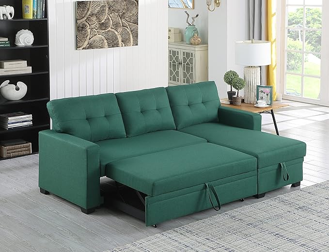 Devion Furniture Garisa 4-in-1 Convertible L Shaped Couch with Pull Out Bed and Storage, Sectional Sleeper Sofa with Reversible Chaise for Living Room, Apartment, Bedroom, Office