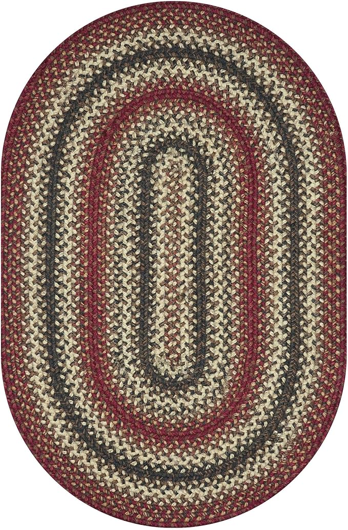 Homespice Chester Rustic Braided Rug 6x9' Oval in Red, Perfect for a Country Style Dining Room Rug