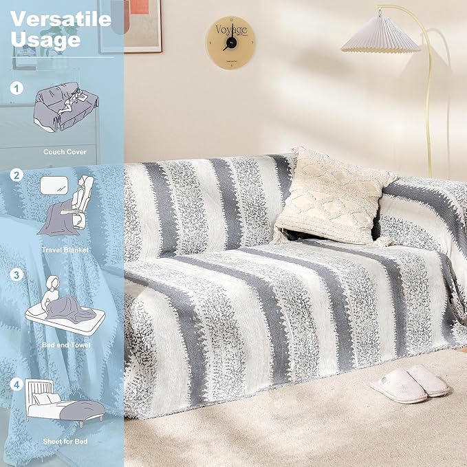 Boho Couch Cover, Sofa Covers for 3 Cushion Couch, Couch Cover for Dogs Washable Sectional Couch Covers L Shape Furniture Protecto (1# Grey, 71" x 134")