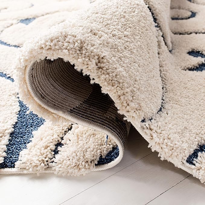 SAFAVIEH Florida Shag Collection Area Rug - 8'6" x 12', Cream & Blue, Scroll Design, Non-Shedding & Easy Care, 1.2-inch Thick Ideal for High Traffic Areas in Living Room, Bedroom (SG455-1165)