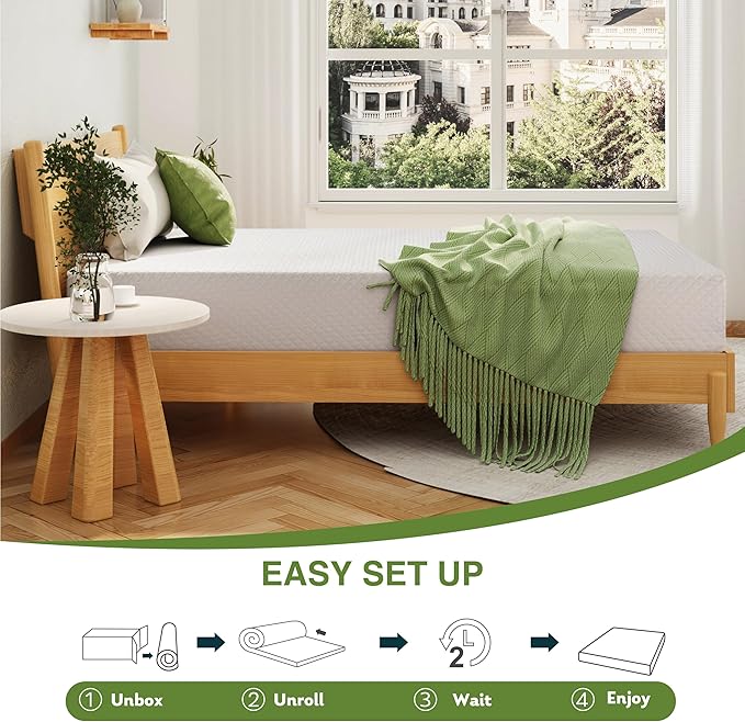 King Size Memory Foam Mattress, 10 Inch Bed Mattress in a Box with Cooling Green Tea Gel, Relieve Pressure with Medium Support, CertiPUR-US Certified, 80''L x 76''W, White