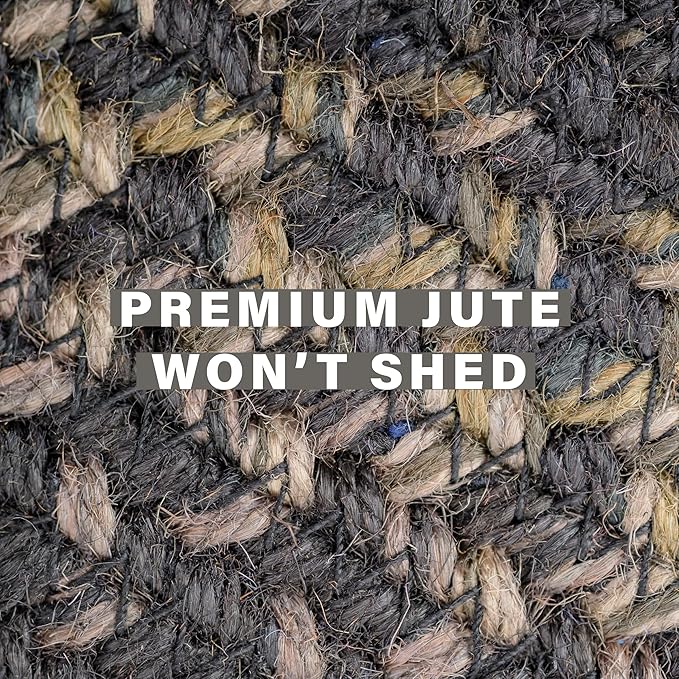 Homespice Jet Black Oval Woven Rug 5x8' – Primitive Braided Area Rugs for Dining Room and Living Room