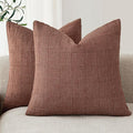 Foindtower Set of 2 Decorative Linen Check Throw Pillow Covers Neutral Farmhouse Vintage Cushion Covers Modern Boho Home Decor for Sofa Chair Couch Bedroom Living Room Outdoor,24×24 Inch,Autumnal Red