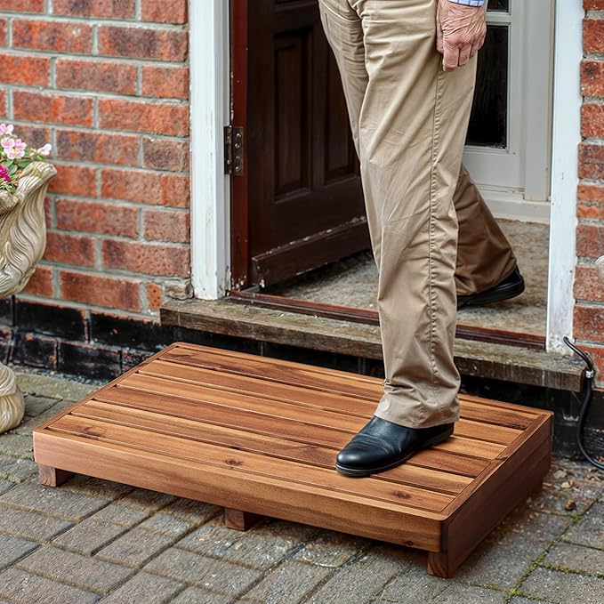 TINAMO 3.5" One Step Stool for Elderly, Acacia Wood High Riser Step Stool for Bed - 550 Lbs Wooden Mobility Stepping Stools for Adults, Kids/Bedside, Bathroom, Kitchen, Garden (Acacia, 3.5" Height)