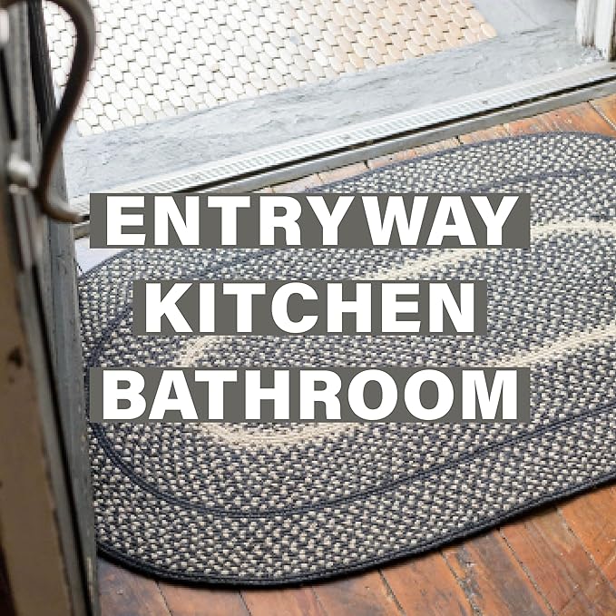 Homespice Manchester Braided Oval Rugs 20x30 - Black and Tan Jute Kitchen Rug for Country Primitive Decor