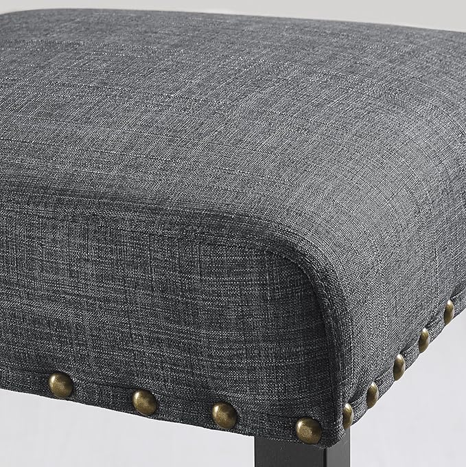 Roundhill Furniture PC164TA Biony Fabric Bar Stools with Nailhead Trim (Set of 2), Gray