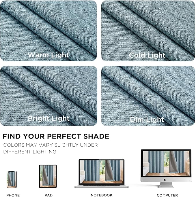 Joydeco 100% Blackout Curtains for Bedroom - Natural Linen Curtains 108" L Long, Thermal Insulated 2 Panels Sky Blue Light Blocking Drapes, Rod Pocket & Back Tabs, Darkening Privacy for Living Room
