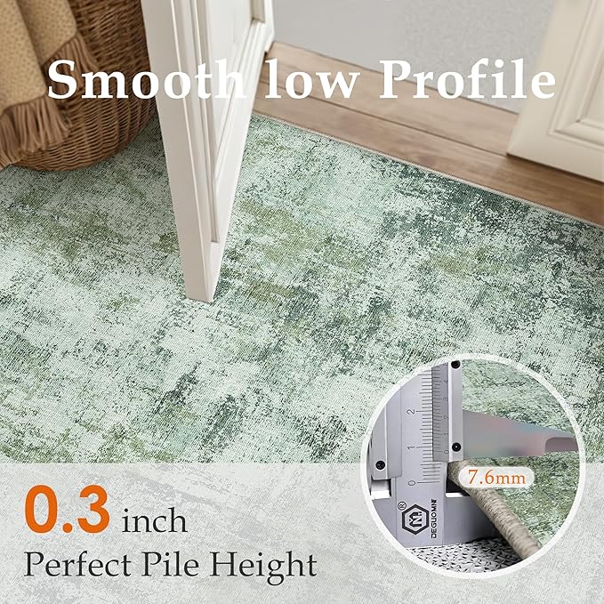 9x12 Area Rug Dark Green Modern Neutral Abstract Living Room Bedroom Indoor Floor Carpet Low Pile Soft Non-Slip Lightweight Vacuumable Washable Large Throw Rug for Nursery Dining Room