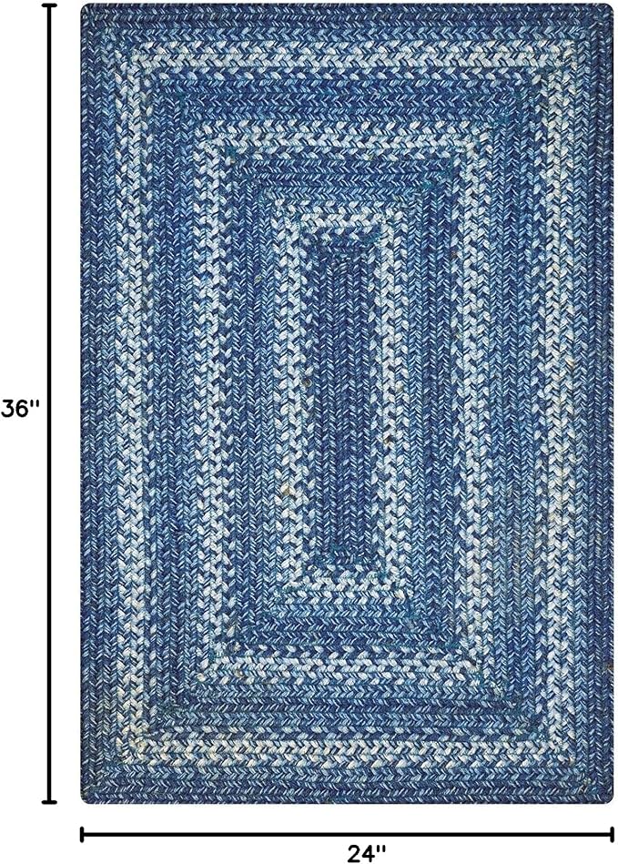 Denim Blue Small Braided Rugs, 2x3' Rectangle - Handmade with Jute, Coastal Country Decor, Perfect for Laundry Rooms, Bathrooms and Entryways - Durable and Easy to Clean