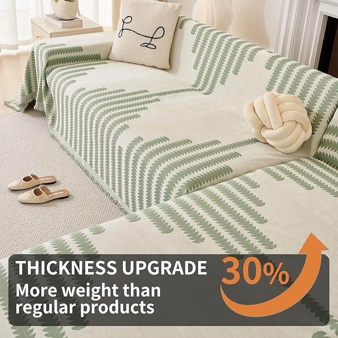 HAOMAIJIA Boho Sofa Covers Couch Covers for 3 Cushion Couch Sofa Pet Friendly Soft Thick Couch Cover for Dogs Washable Sectional Couch Covers L Shape Furniture Protector (Sage Green, 91"x118")