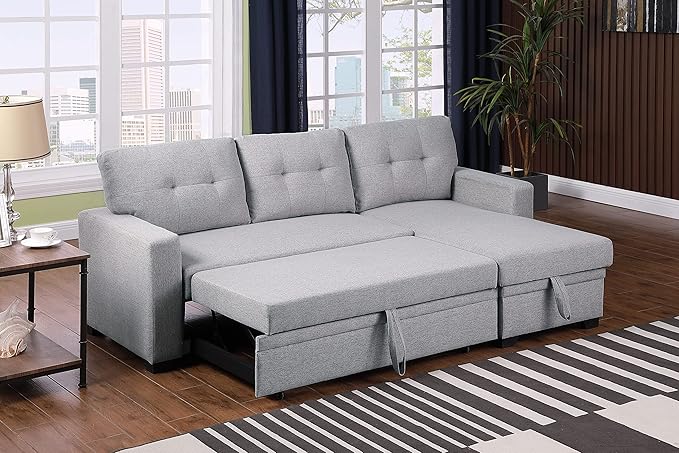 Devion Furniture Philly 4-in-1 Convertible L Shaped Couch with Pull Out Bed and Storage, Sectional Sleeper Sofa with Reversible Chaise for Living Room, Apartment, Bedroom, Office