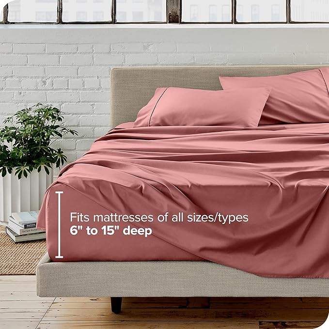 Bare Home Full XL Sheet Set - Luxury 1800 Ultra-Soft Microfiber Full Extra Long Bed Sheets - Double Brushed - Deep Pockets - Easy Fit - 4 Piece Set - Bedding Sheets & Pillowcases (Full XL, Dusty Rose)