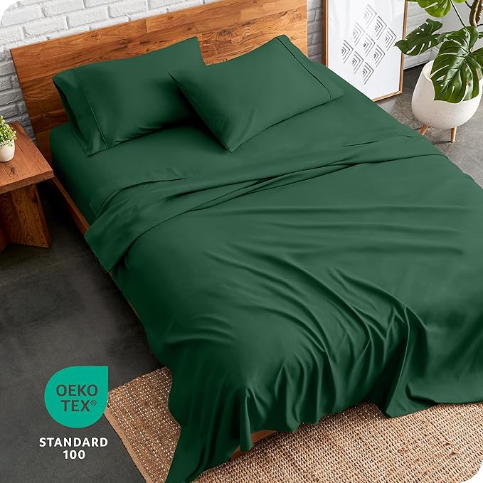 Bare Home Full XL Sheet Set - Luxury 1800 Ultra-Soft Microfiber Full Extra Long Sheets - Double Brushed - Deep Pockets - Easy Fit - 4 Piece Set - Bedding Sheets & Pillowcases (Full XL, Forest Green)
