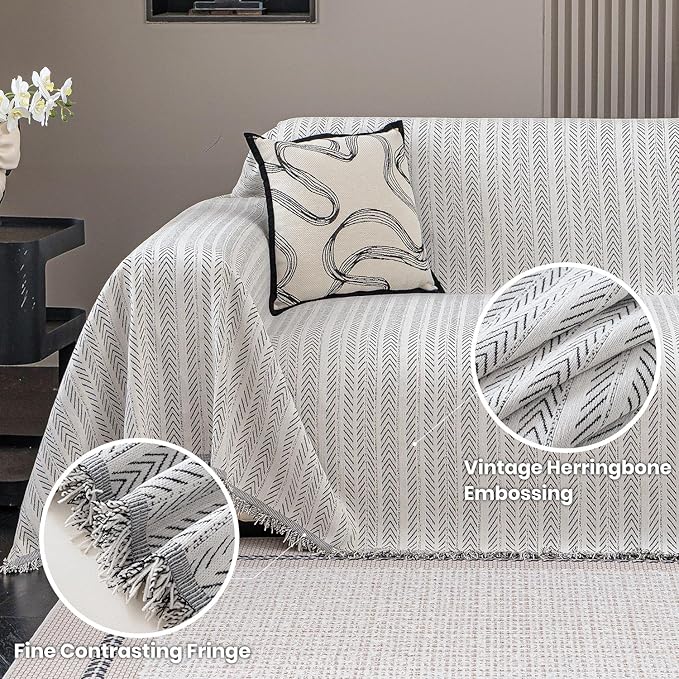 Nobildonna Sofa Cover Washable Soft Thicken Chenille Couch Cover with Tassel,Waterproof Sofa Slipcover for 2-3 Cushion Couch,Sectional Sofa,L-Shaped Furniture Protector Pet-Friendly,Beige 71"x118"