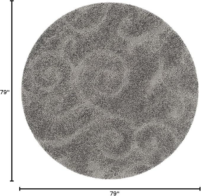 SAFAVIEH Florida Shag Collection Area Rug - 6'7" Round, Grey, Scroll Design, Non-Shedding & Easy Care, 1.2-inch Thick Ideal for High Traffic Areas in Living Room, Bedroom (SG455-8013)