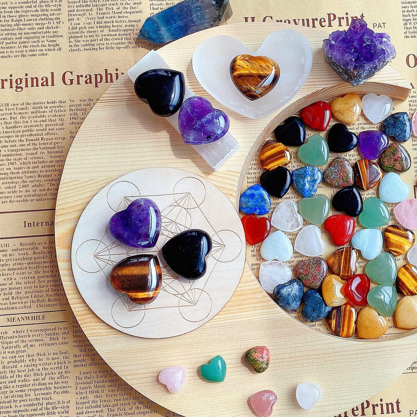 QINJIEJIE 3 PCS 1.2" Large Heart Crystals Amethyst Obsidian Tigers Eye Natural Healing Crystal Heart Shape Love Stones Polished Thumb Gemstones Therapy Reiki Energy Balancing Gifts