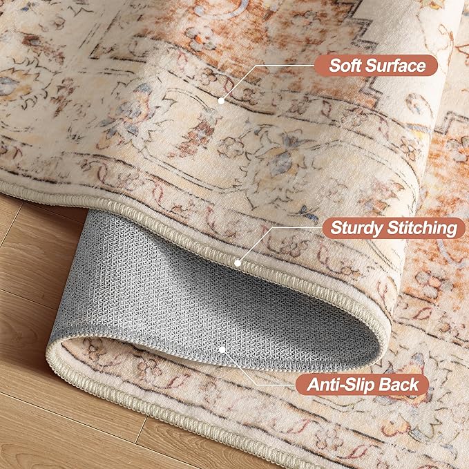 Tangsoo 2x6 Washable Runner Rug for Hallways, Non Slip Vintage, Soft Low Pile Long Runner, Print Distressed Brick Red for Kitchen Bedroom Entryway Bathroom Living Room