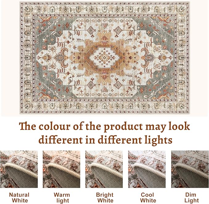 Tangsoo 2x6 Washable Runner Rug for Hallways, Non Slip Vintage Rugs, Soft Low Pile Long Rug, Print Distressed Turmeric Carpet Runners for Kitchen Bedroom Entryway Bathroom Living Room
