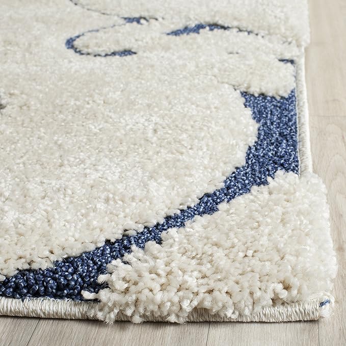SAFAVIEH Florida Shag Collection X-Large Area Rug - 11' x 15', Cream & Blue, Scroll Design, Non-Shedding & Easy Care, 1.2-inch Thick Ideal for High Traffic Areas in Living Room, Bedroom (SG455-1165)