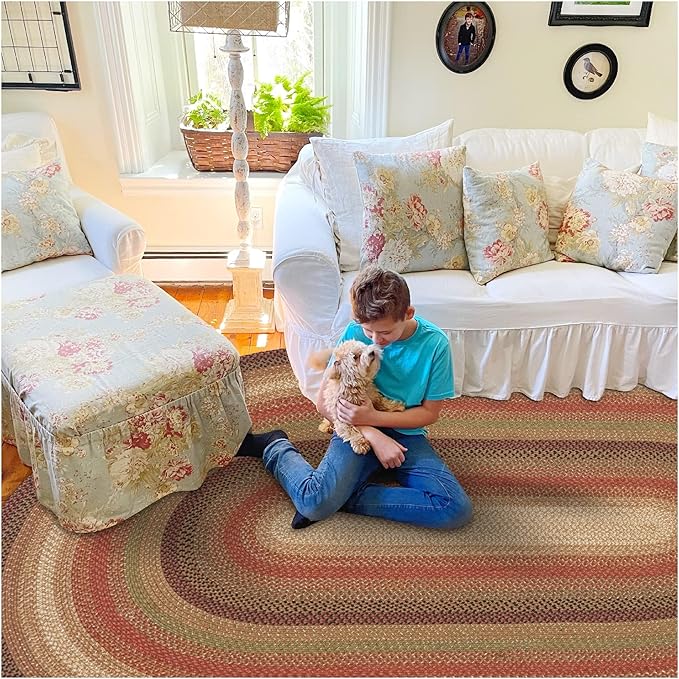 Homespice Gingerbread Jute Brown 8x10' Braided Oval Area Rugs for Living Room, Bedroom and Dining Room. Pet Friendly. Decor Styles- Farmhouse Rug, Rustic, Vintage, Primitive, Country, Boho Rug