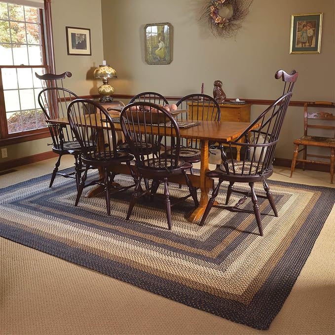 Homespice Kilimanjaro Jute Black Braided Area Rug 4x6' for Living Room, Bedroom and Dining Room. Pet Friendly. Decor Styles- Farmhouse Rug, Rustic, Vintage, Cottage, Primitive, Country, Boho Rug