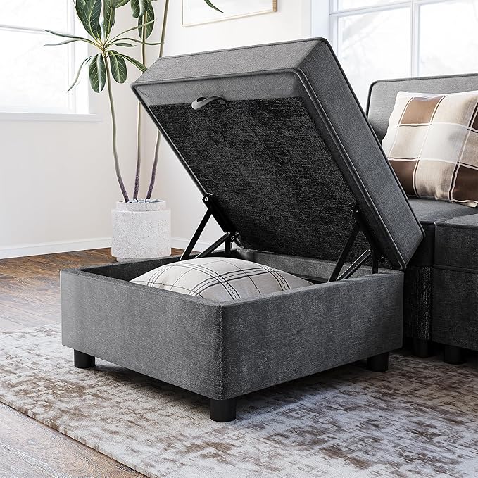 GAOMON Chenille Single Seater, Middle Modular with Storage for Modular Sectional Sofa, 90°-180° Adjustable Backrest, Single Sofa for Sectional Sleeper Sofa, Gray