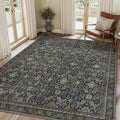 6X9 Area Rugs Machine Washable Rugs for Living Room, Vintage Boho Large Rugs for Bedroom Dining Room, Non Slip Indoor Soft Distressed Lightweight Thin Low Pile Carpet, Black