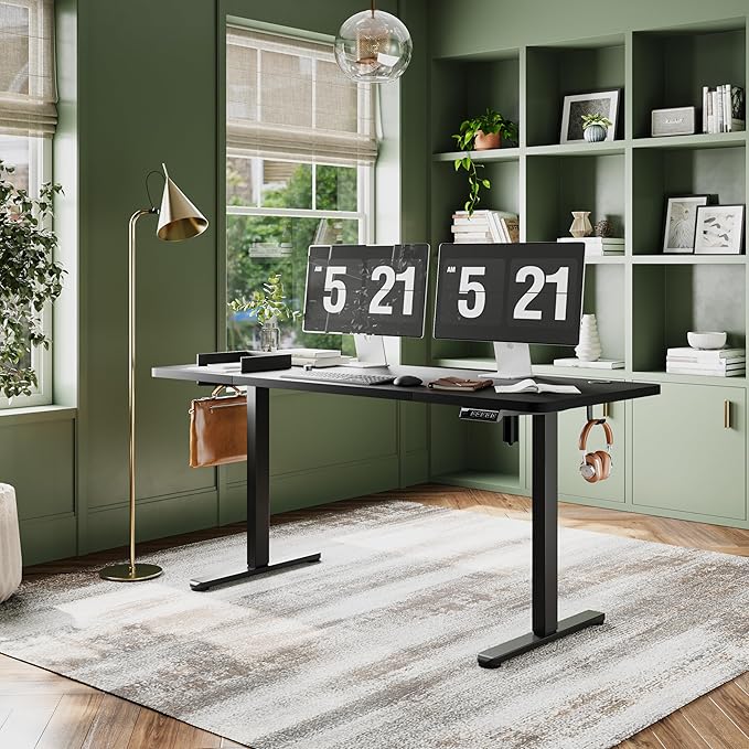 Monomi Electric Standing Desk, 63 x 28 inches Height Adjustable Ergonomic Home Office Sit Stand Up Desk with Memory Preset Controller (Black Top/Black Frame)