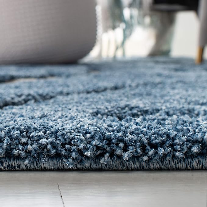 SAFAVIEH Florida Shag Collection Area Rug - 6'7" Square, Light Blue & Cream, Scroll Design, Non-Shedding & Easy Care, 1.2-inch Thick Ideal for High Traffic Areas in Living Room, Bedroom (SG455-6011)