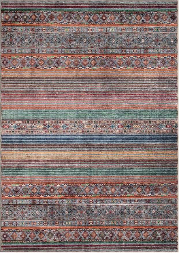 Keen Home Design 5x7 Rug - Machine Washable Area Rug with Non-Slip Backing, Ideal for Living Room, Dining Room, Bedroom - Vintage, Easy Clean, Durable, Low Pile Rug - (5' x 7')
