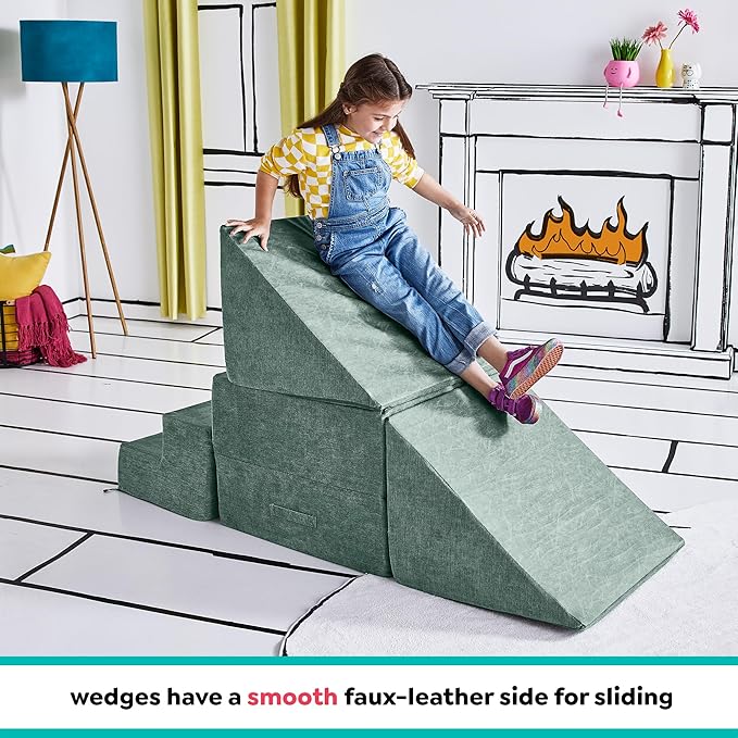 Yourigami Kids and Toddler Play Gym, Playroom Couch Set, Durable Modular Design, Green Meadows