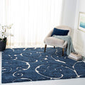 SAFAVIEH Florida Shag Collection Area Rug - 8' Square, Dark Blue & Cream, Scroll Design, Non-Shedding & Easy Care, 1.2-inch Thick Ideal for High Traffic Areas in Living Room, Bedroom (SG455-6511)