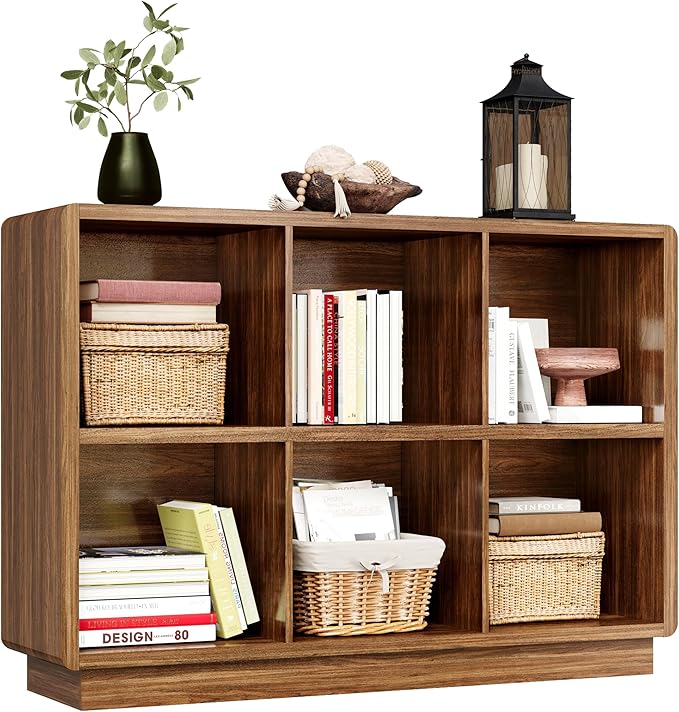 ChooChoo 6 Cube Storage Organizer, Wooden Bookcase with Storage, Cube Storage Bookshelf for Bedroom and Home Office, Brown Walnut