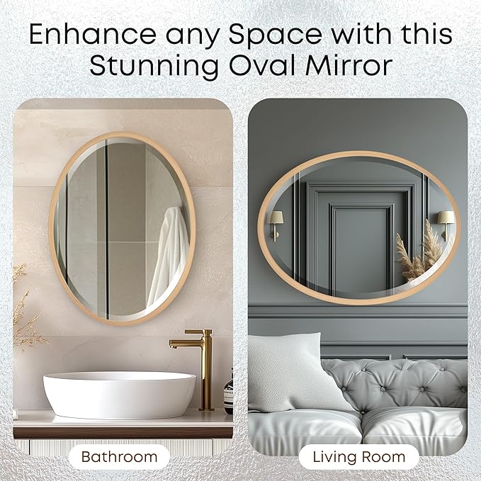OVALCREST - Oval Wooden Beveled Wall Mirror for Home Decor, Bathroom, Vanity, Bedroom, Living Room, Hallway - London Style (Gold Paint) 23.1 x 29.1