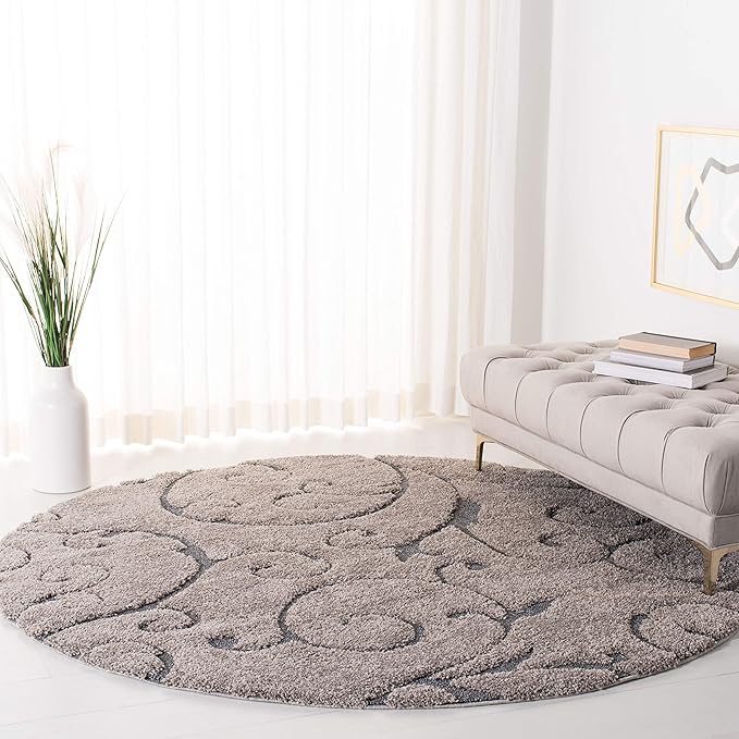 SAFAVIEH Florida Shag Collection Area Rug - 11' Round, Grey & Light Blue, Scroll Design, Non-Shedding & Easy Care, 1.2-inch Thick Ideal for High Traffic Areas in Living Room, Bedroom (SG455-1160)