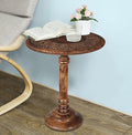 Lightnpro Hand-Carved Wooden Pillar Table - Rustic Accent Vintage Side End Table for Living Room, Entryway, Bedroom, Books, Plants, Lamps & Home Décor - Antique Burnt Finish, 18x22 Inch