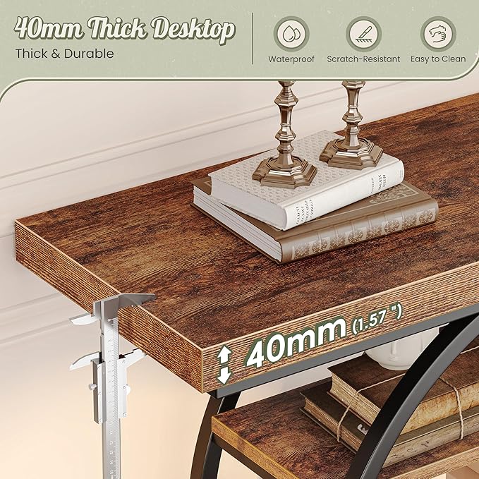 Huuger 41.3 Inch Entryway Table, Industrial Console Sofa Table with Storage, Accent Table with Shelves, for Entry, Hallway, Entrance, Foyer, O-Shaped Metal Frame, Rusitc Brown