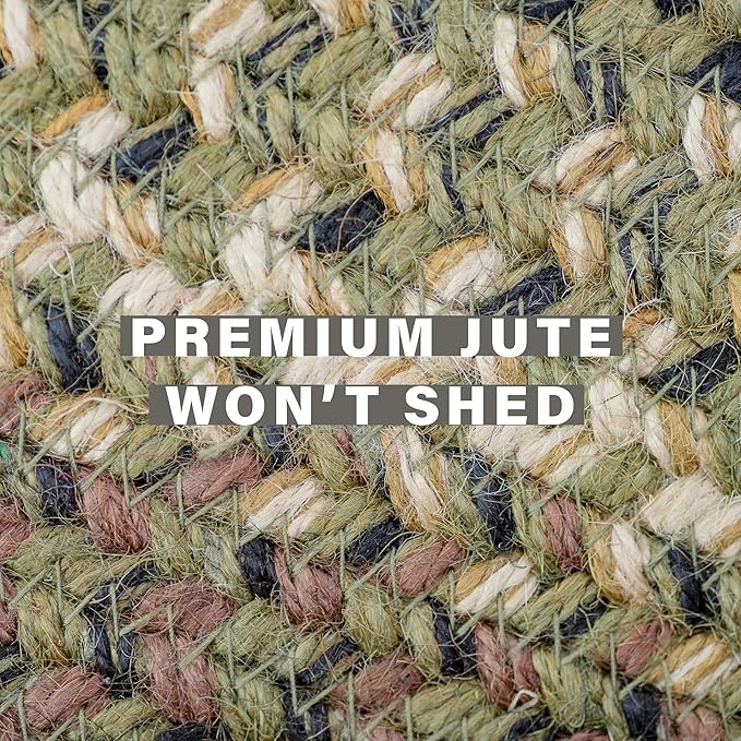 Homespice Pinecone Jute Braided Oval Area Rugs 8x10' – Country Style Dining Room Rugs for Under Table