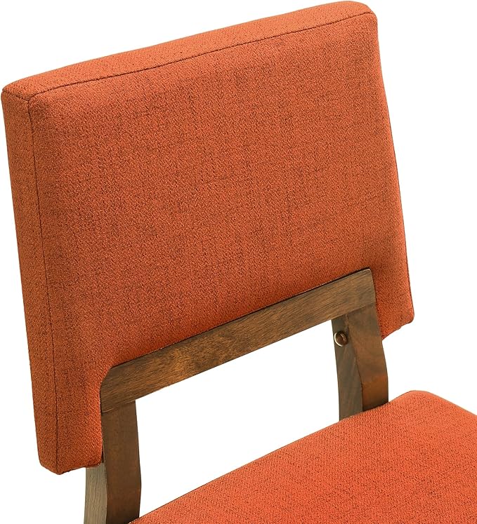 Armen Living Channell Mid Century Modern 5 Piece Walnut Wood Dining Table Set with Orange Fabric