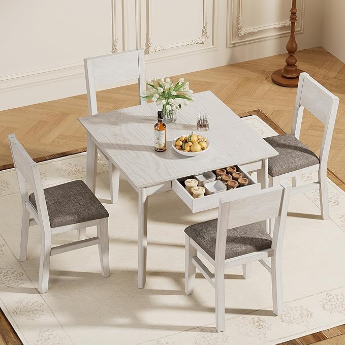 38.2'' Square Solid Wood Dining Table for 4, Farmhouse Kitchen Table for Kitchen, Dining Room, Restaurant, Natural Eco-Friendly, Washed Gray