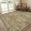 GENIMO 8X10 Area Rugs for Living Room, Machine Washable Non Slip Vintage Floral Patchwork Rug, Thin Low Pile Chenille Carpet Rugs for Bedroom, Dining Room, Straw