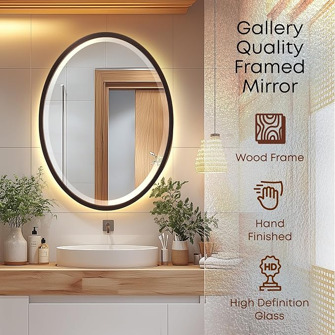 OVALCREST - Oval Wooden Beveled Wall Mirror for Home Decor, Bathroom, Vanity, Bedroom, Living Room, Hallway - London Style (Rubbed Bronze) 23.1 x 29.1
