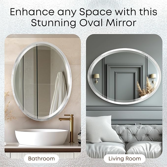 OVALCREST - Oval Wooden Beveled Wall Mirror for Home Decor, Bathroom, Vanity, Bedroom, Living Room, Hallway - London Style (Silver Leaf with Brown Antique) 19.1 x 25.1