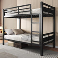Feonase Metal Twin Over Twin Bunk Bed with Ladder and High Guardrail, Heavy-Duty Metal Slats Support, Noise Free, No Box Spring Needed, for Kids and Juniors, Black
