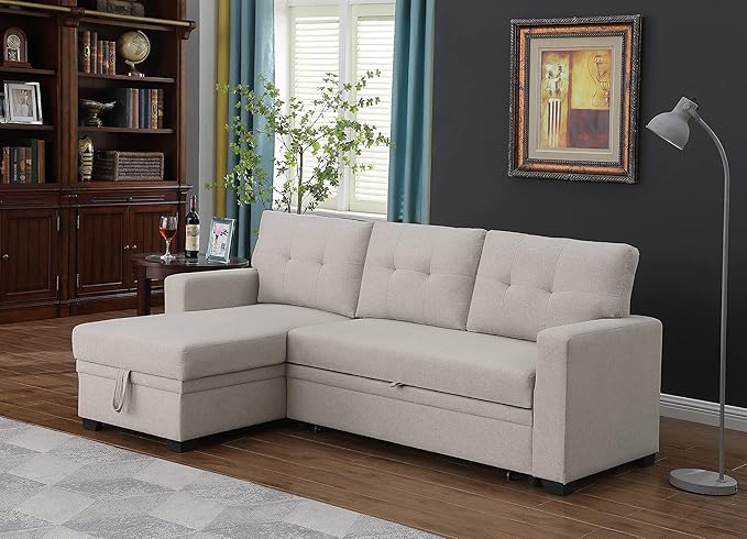 Devion Furniture Maison 4-in-1 Convertible L Shaped Couch with Pull Out Bed and Storage, Sectional Sleeper Sofa with Reversible Chaise for Living Room, Apartment, Bedroom, Office