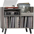 Record Player Stand, Large Record Player Table Cabinet with Open Vinyl Storage and Display Shelf Holds up to 350 Albums, Mid Century Wood Turntable for Living Room, Bedroom (Grey)